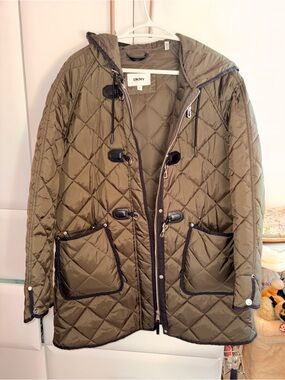 DKNY Olive Green Quilted Hooded Jacket